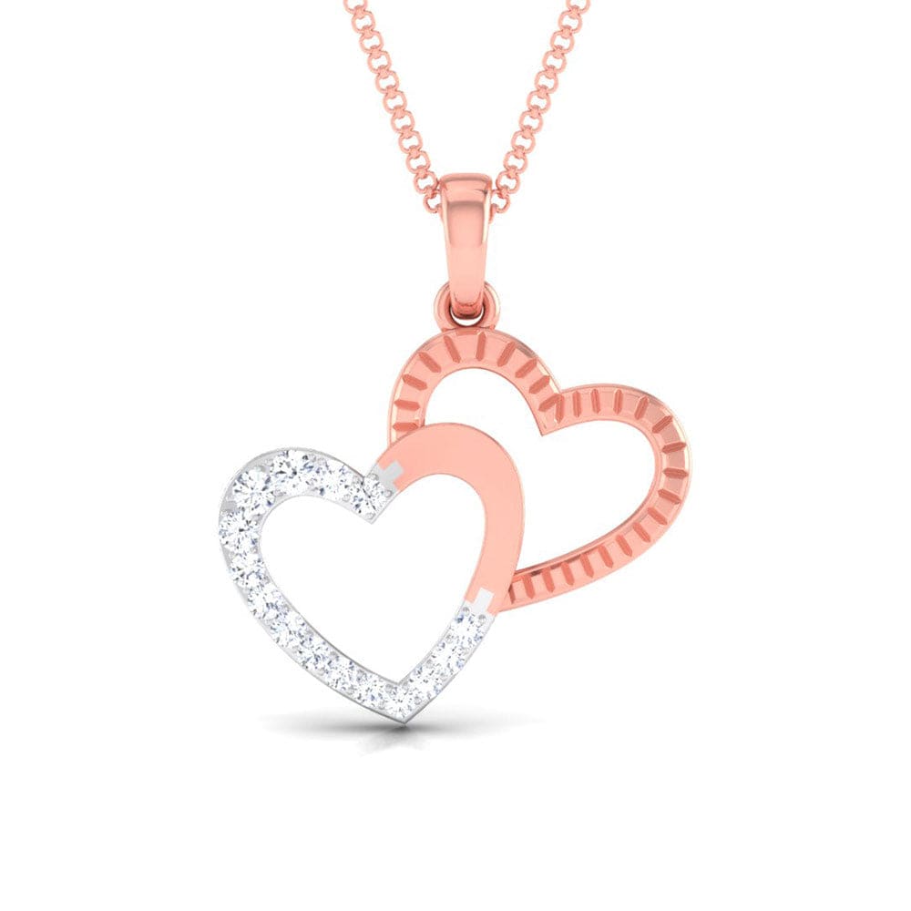 Rose Gold Platinum Double Heart Pendant with Diamonds JL PT P 8111