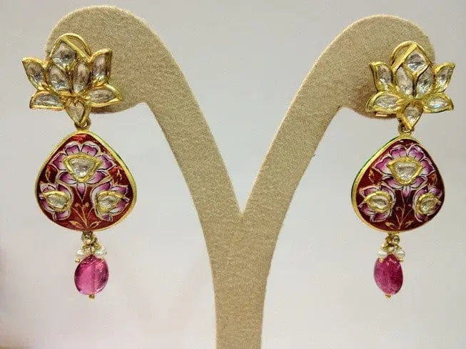 The Pink Lotus Earring Pair by Suranas Jewelove - Suranas Jewelove
