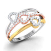 Three Hearts Platinum & Diamond Ring JL PT 553 for Women Perspective View Platinum, One heart is in Yellow rhodium & another is in Pink Gold Rhodium How the ring looks in  perspective view