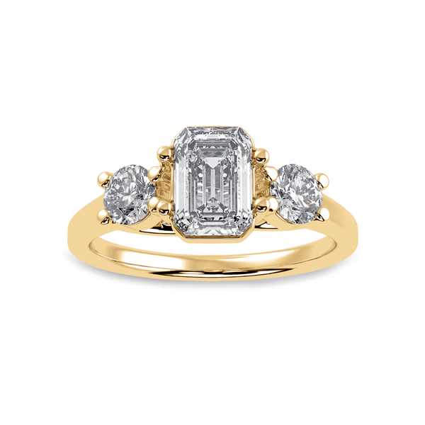 Jewelove™ Rings Women's Band only / VVS E 0.30cts. Emerald Cut Solitaire Diamond Accents 18K Yellow Gold Ring JL AU 1232Y