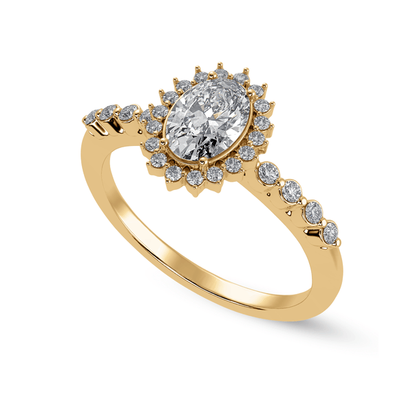 Jewelove™ Rings Women's Band only / VS I 0.30cts. Oval Cut Solitaire Halo Diamond Shank 18K Yellow Gold Ring JL AU 1252Y