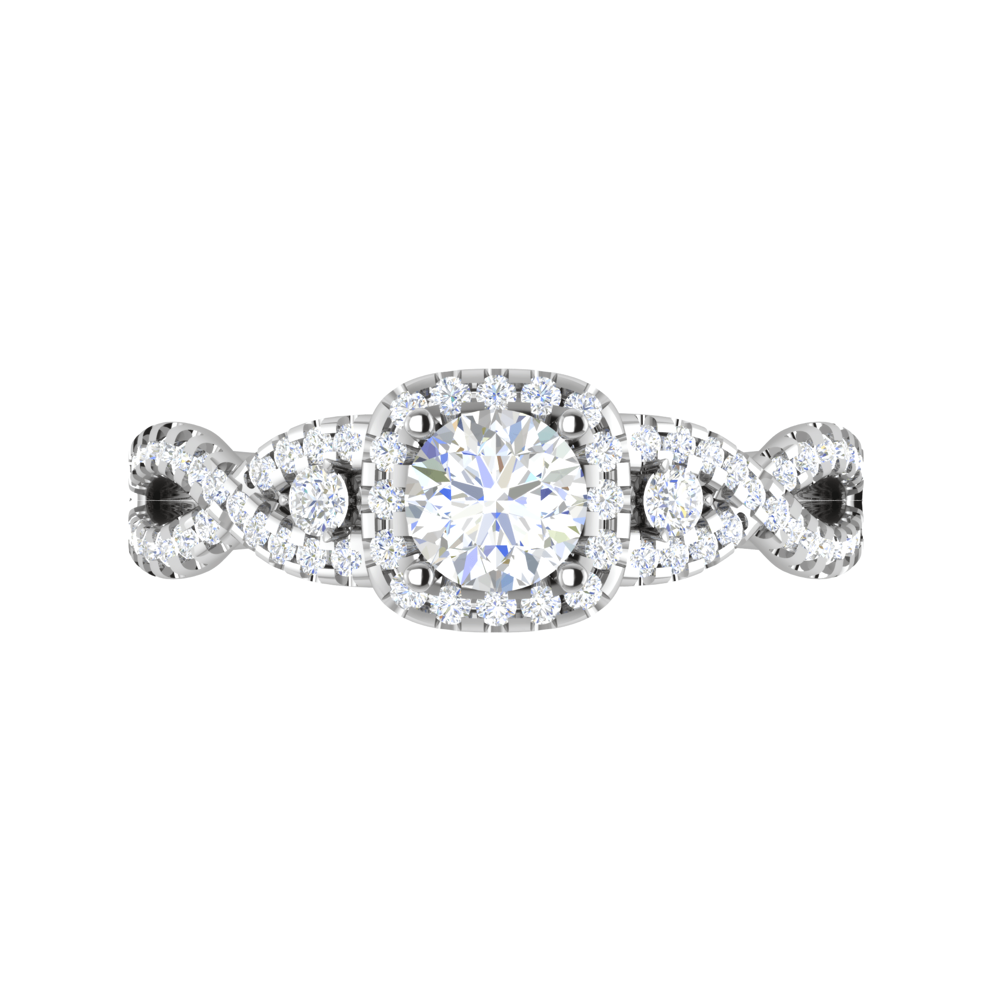 Jewelove™ Rings J VS / Women's Band only 0.50 cts Halo Diamond Twisted Shank Solitaire Platinum Ring JL PT RH RD 181