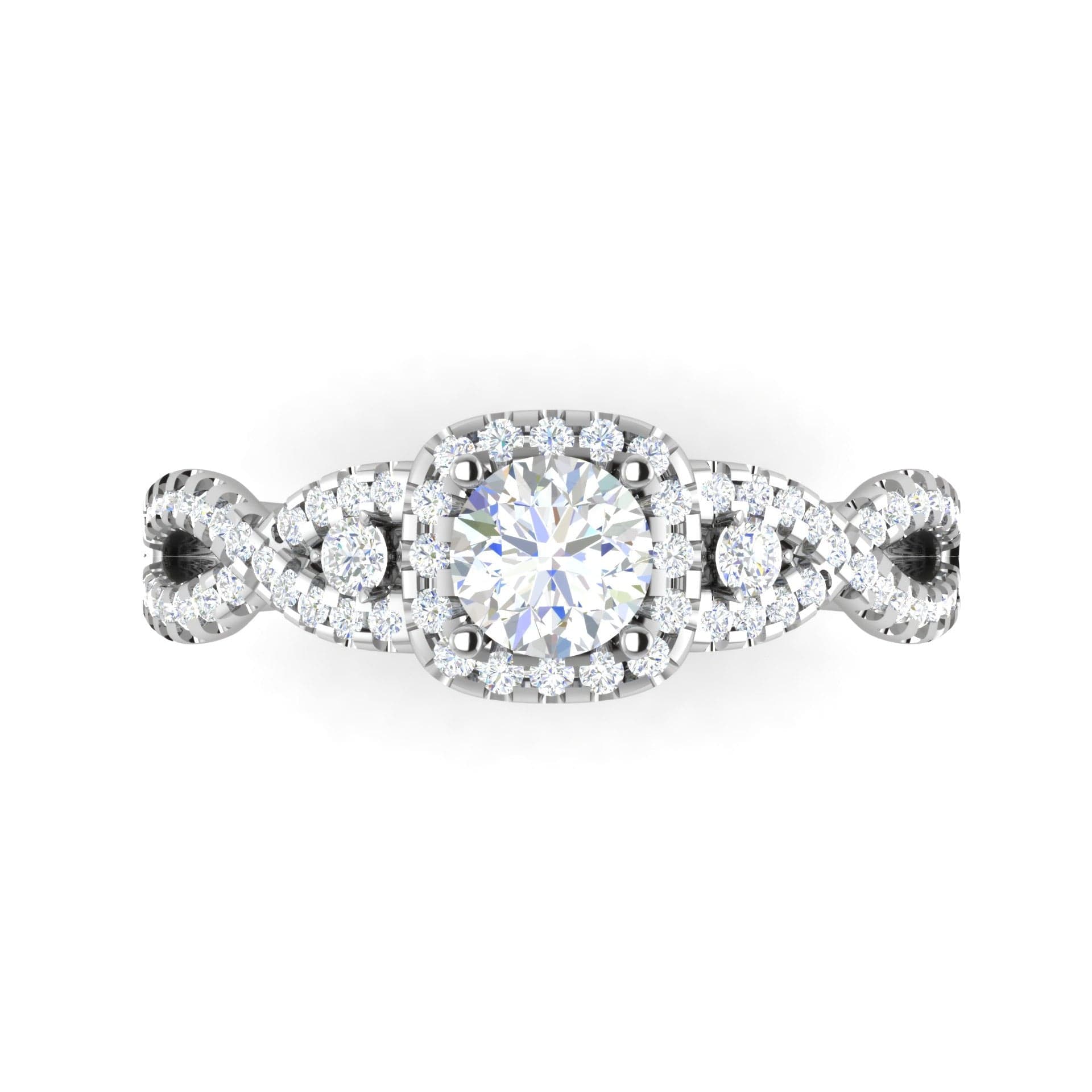 Jewelove™ Rings J VS / Women's Band only 0.50 cts Halo Diamond Twisted Shank Solitaire Platinum Ring JL PT RH RD 181