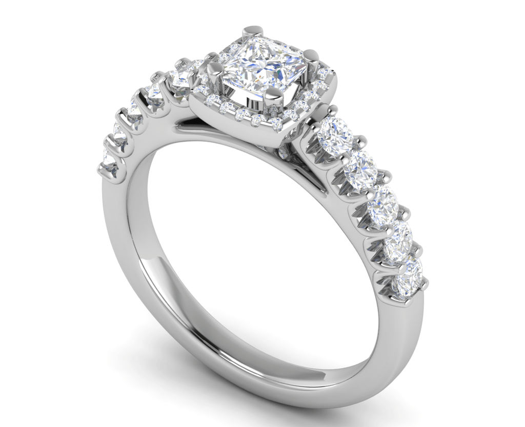 Jewelove™ Rings I VS / Women's Band only 0.50 cts Princess Cut Solitaire Halo Diamond Shank Platinum Ring JL PT RH PR 292