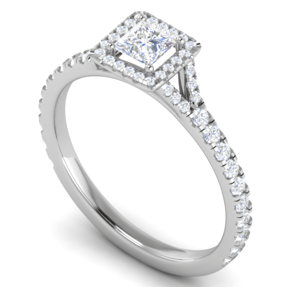 Jewelove™ Rings I VS / Women's Band only 0.50 cts Princess Cut Solitaire Square Halo Shank Platinum Ring JL PT RH PR 195