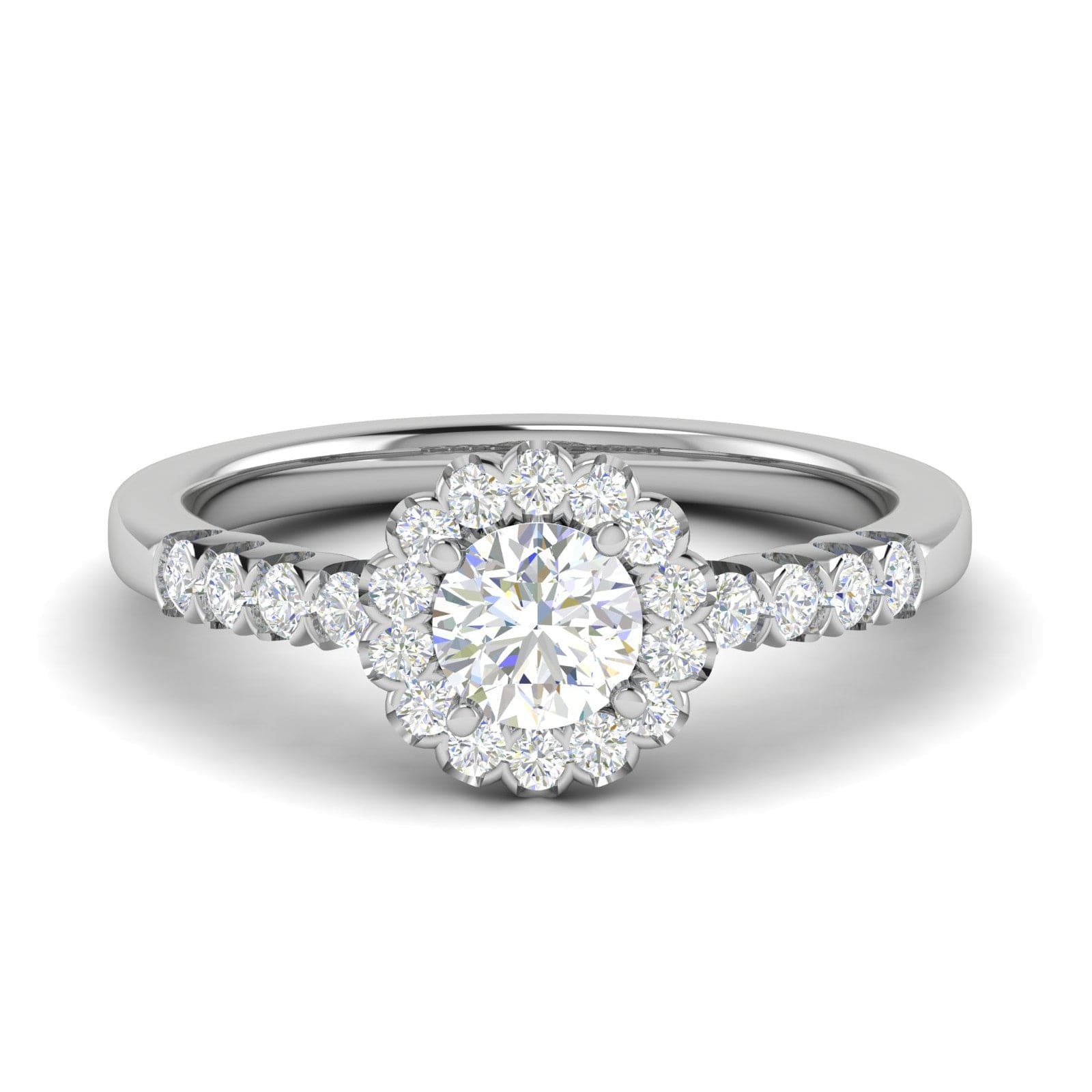 Jewelove™ Rings J VS / Women's Band only 0.50 cts Solitaire Halo Diamond Shank Platinum Ring JL PT RH RD 183
