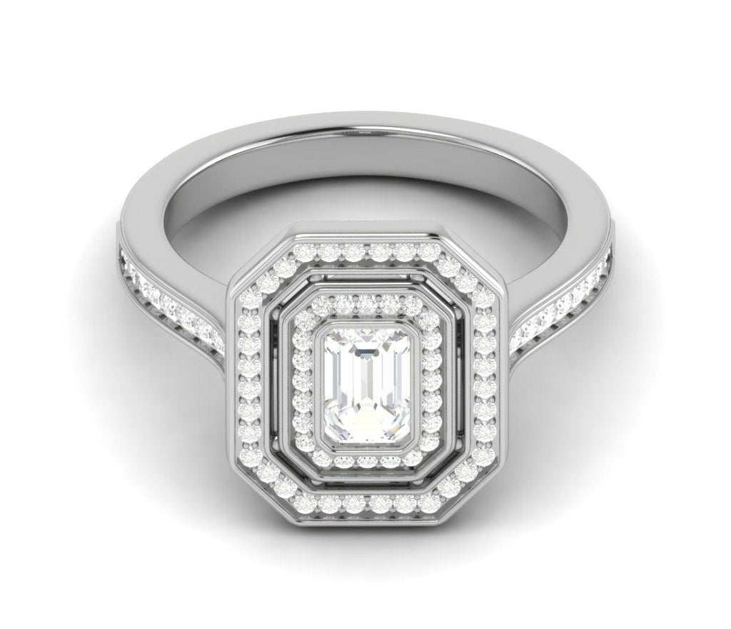 Jewelove™ Rings E VVS / Women's Band only 0.50cts Emerald Cut Solitaire Double Halo Diamonds Shank Platinum Ring JL PT RH EM 248