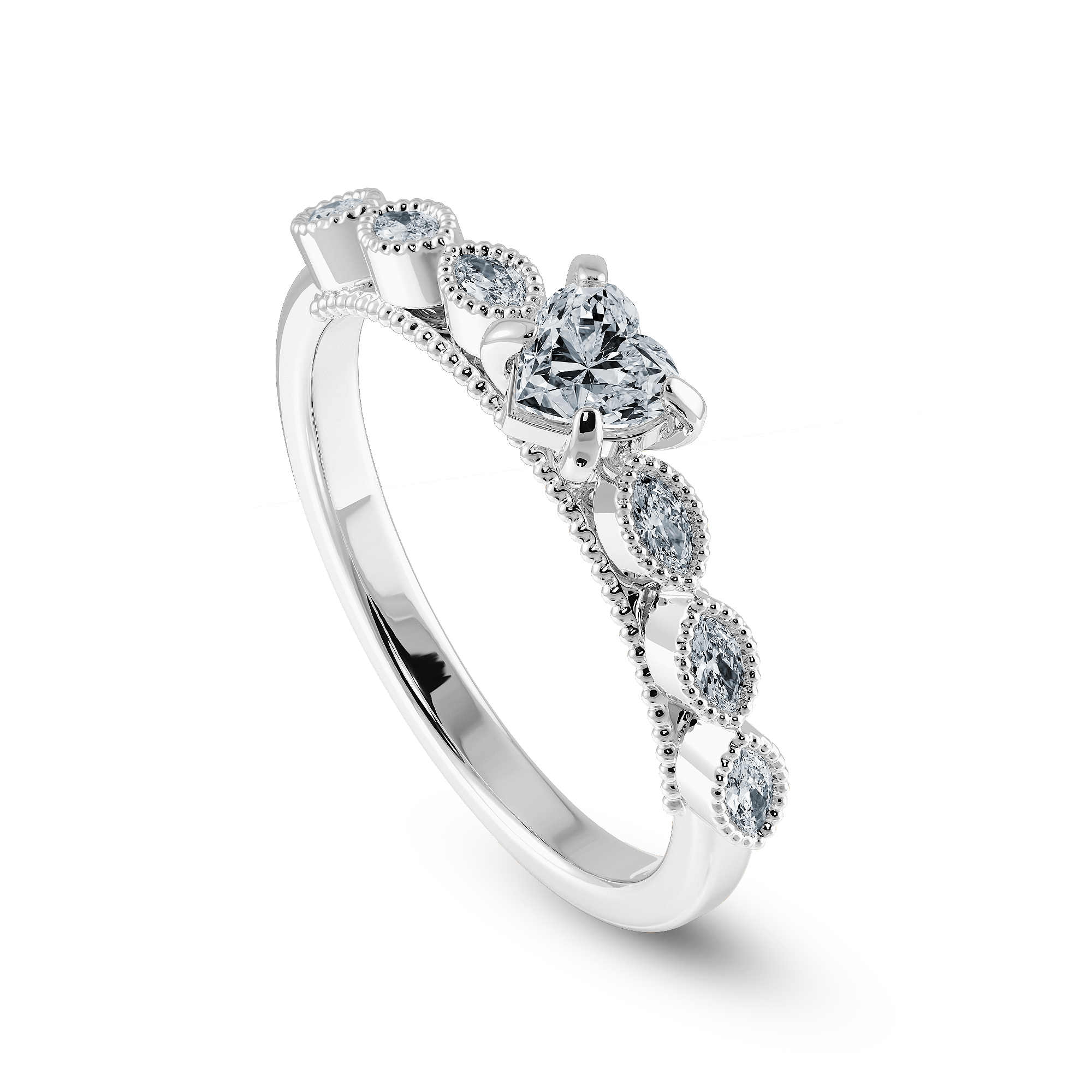 Jewelove™ Rings I VS / Women's Band only 0.50cts Heart Cut Solitaire with Marquise Cut Diamond Accents Platinum Ring JL PT 2016-A