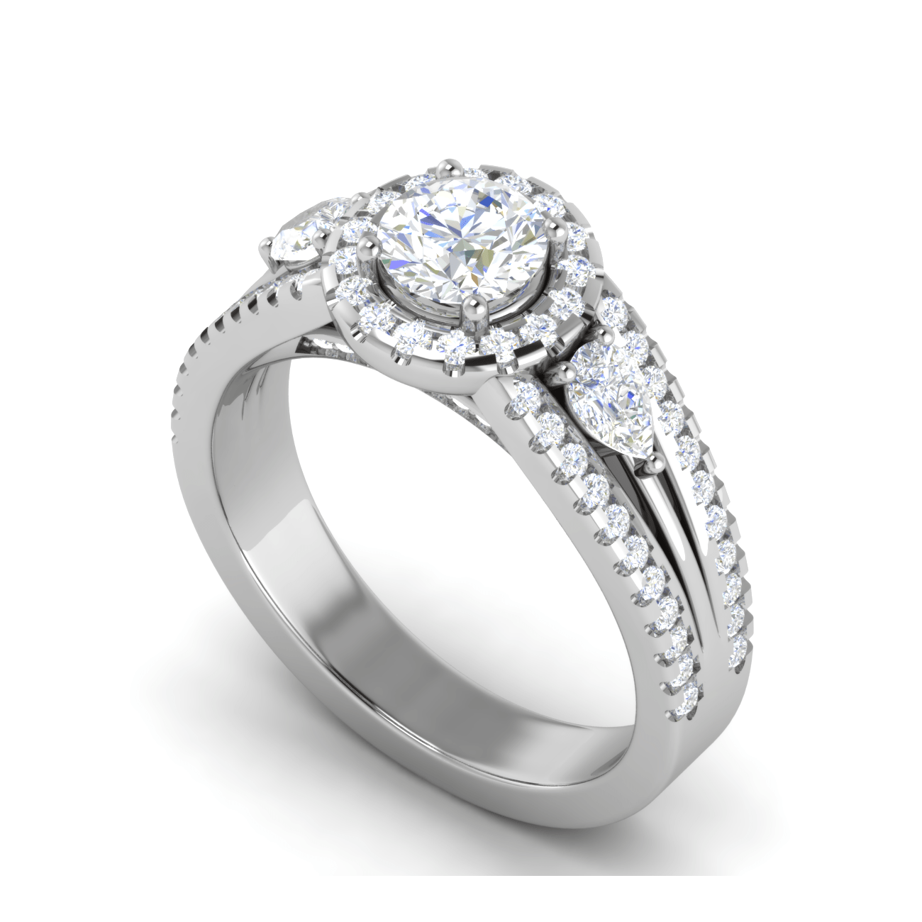 Jewelove™ Rings J VS / Women's Band only 0.50cts Solitaire Halo Diamond Split Shank Platinum Ring JL PT R3 RD 152