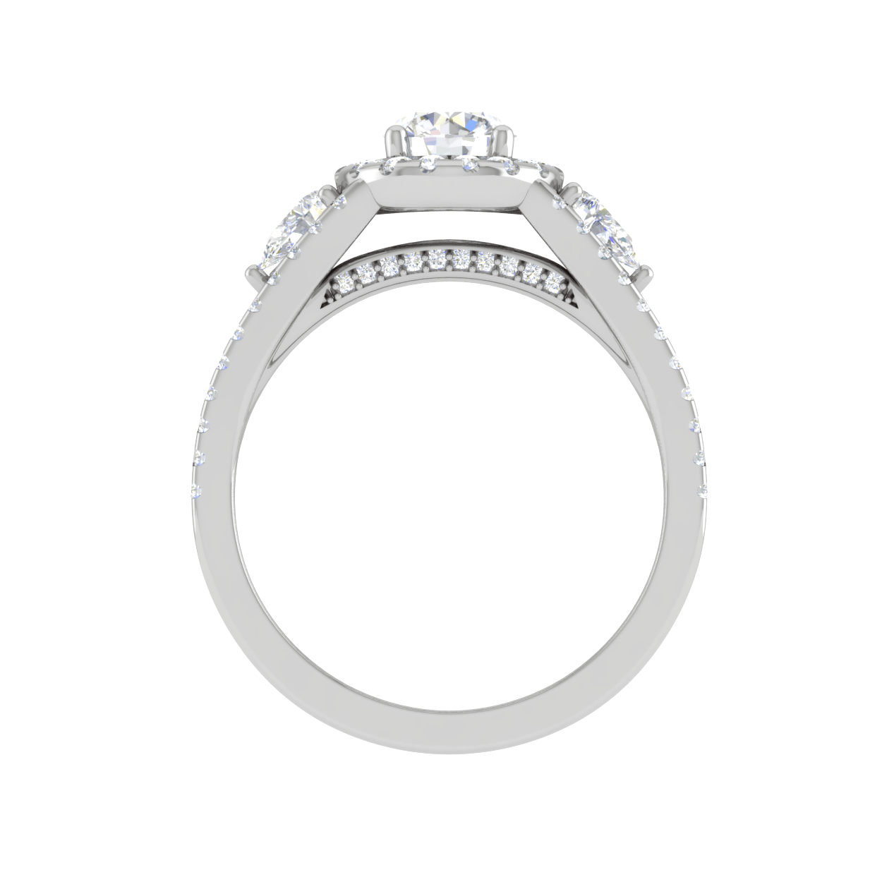 Jewelove™ Rings J VS / Women's Band only 0.50cts Solitaire Halo Diamond Split Shank Platinum Ring JL PT R3 RD 152