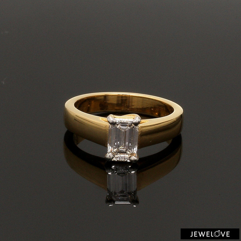 Jewelove™ Rings D IF / Women's Band only 0.70 cts Emerald Cut Solitaire Diamond 18K Gold Ring JL AU RS EM 127