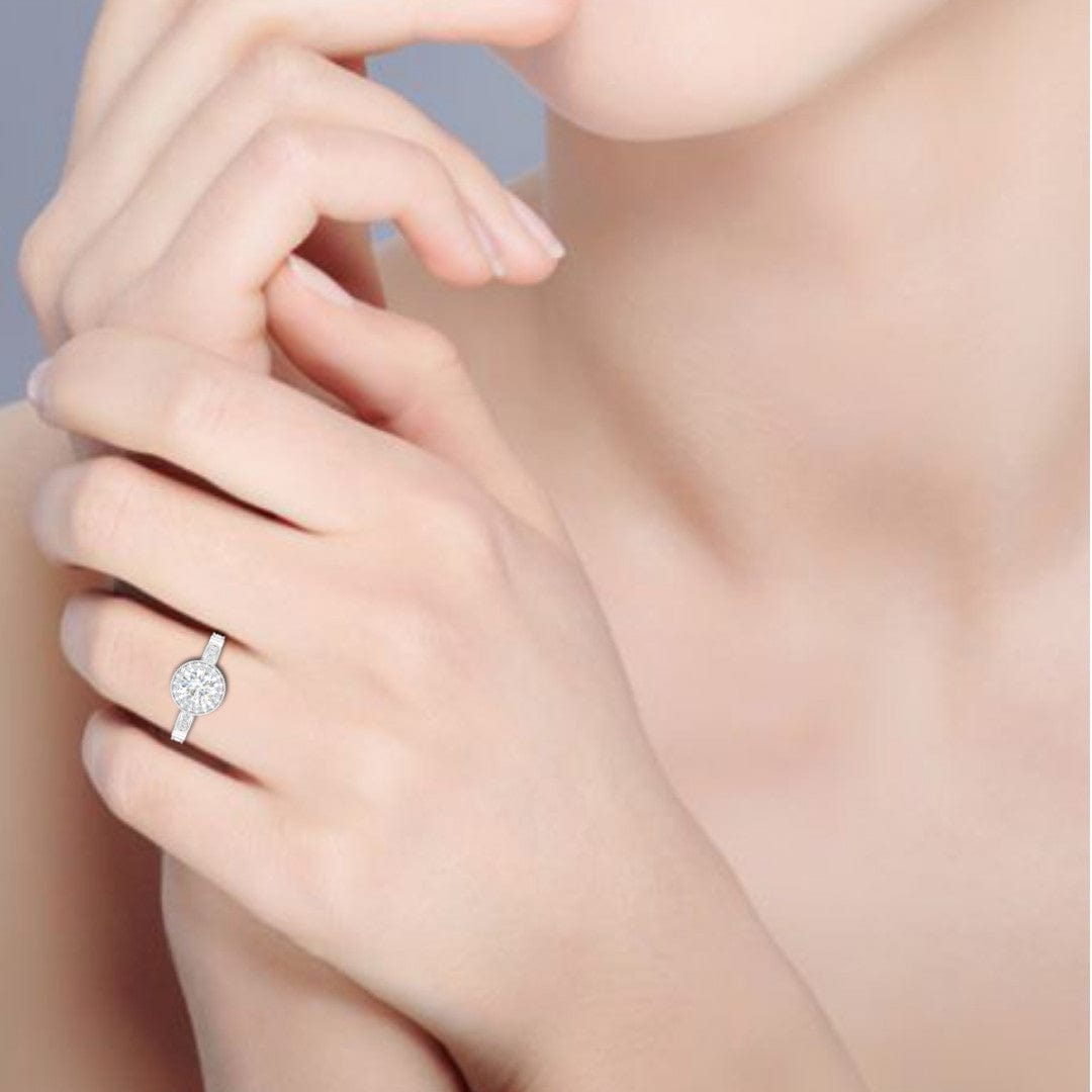 Jewelove™ Rings J VS / Women's Band only 0.70cts Solitaire Halo Diamond Shank Platinum Ring JL PT RH RD 163