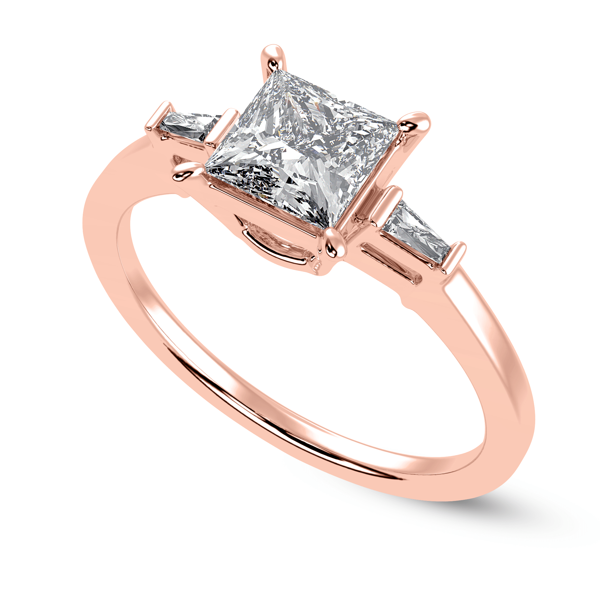 Carat Princess Cut Solitaire Baguette Diamond Accents 18K Rose Gold Ring JL AU 1211R-C