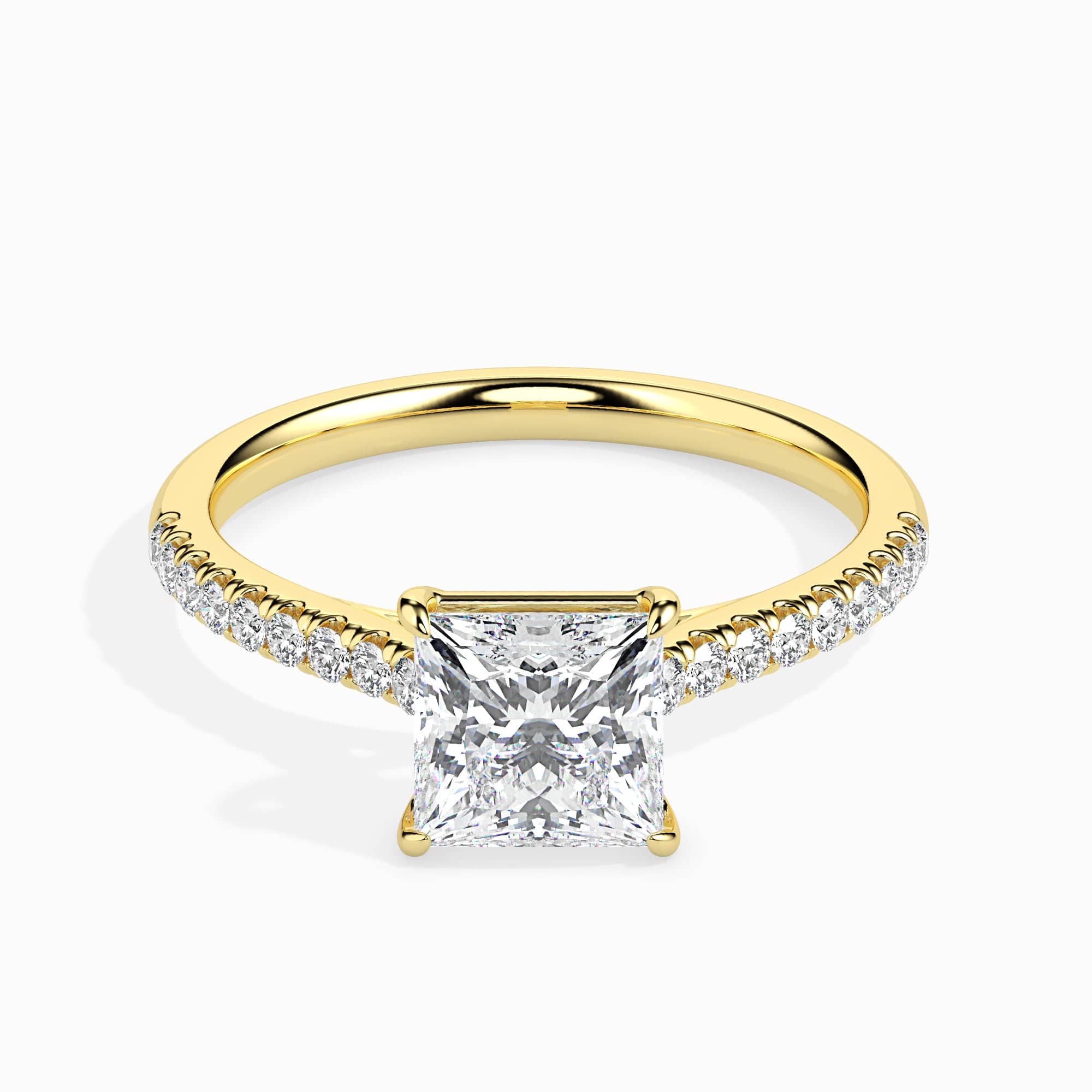 1-Carat Princess Cut Solitaire Diamond Shank 18K Yellow Gold Ring JL AU  19012Y-C