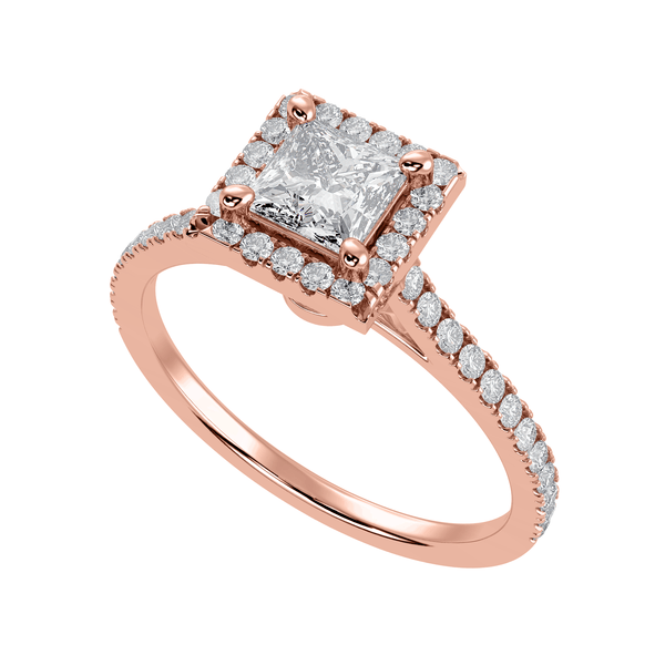 Jewelove™ Rings Women's Band only / VS I 1-Carat Princess Cut Solitaire Halo Diamond Shank 18K Rose Gold Ring JL AU 1293R-C