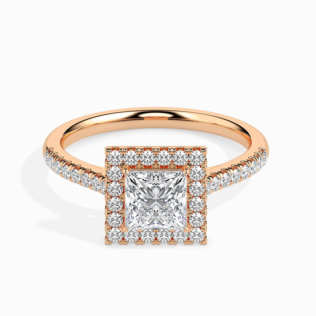 Jewelove™ Rings Women's Band only / VS I 1-Carat Princess Cut Solitaire Halo Diamond Shank 18K Rose Gold Ring JL AU 19032R-C