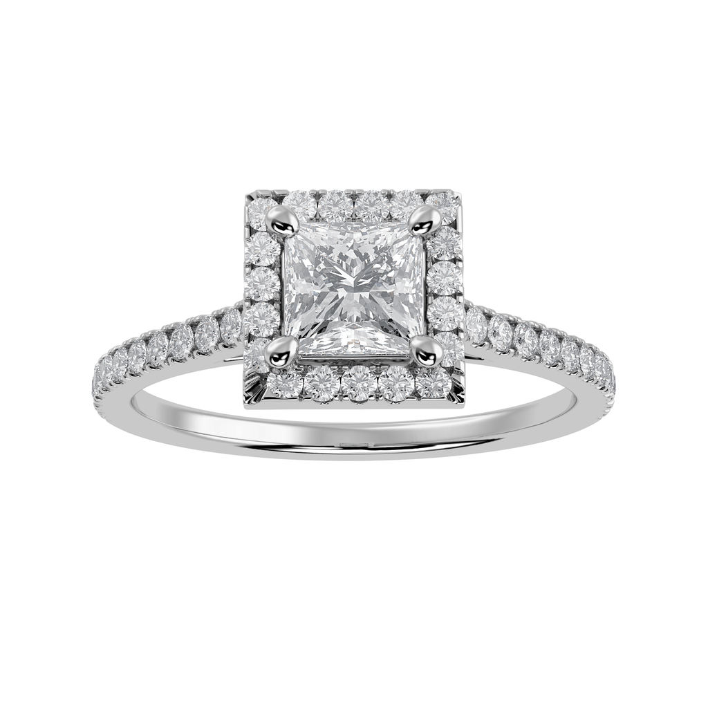 Jewelove™ Rings I VS / Women's Band only 1-Carat Princess Cut Solitaire Halo Diamond Shank Platinum Ring JL PT 1293-C