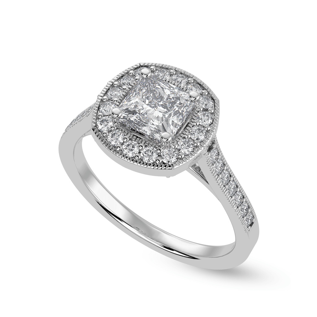 Jewelove™ Rings I VS / Women's Band only 1-Carat Princess Cut Solitaire Halo Diamond Shank Platinum Ring JL PT 1331-C