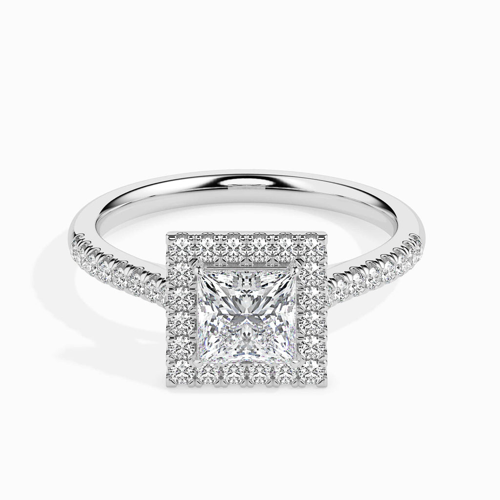 Jewelove™ Rings I VS / Women's Band only 1-Carat Princess Cut Solitaire Halo Diamond Shank Platinum Ring JL PT 19032-C