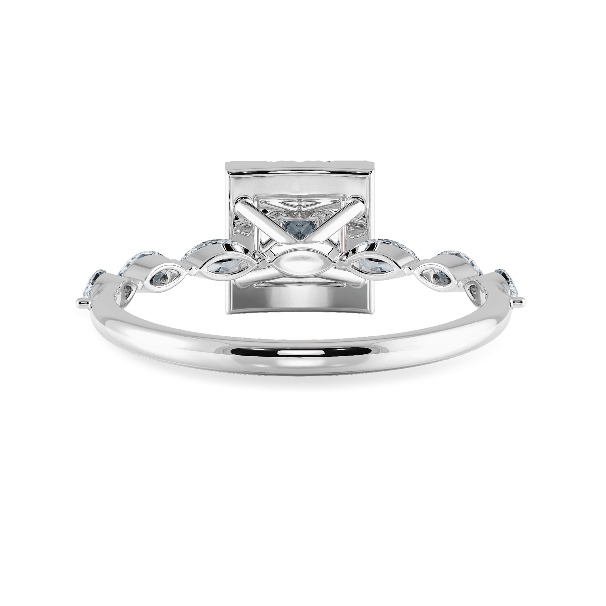 Jewelove™ Rings I VS / Women's Band only 1-Carat Princess Cut Solitaire Halo Diamond with Marquise Cut Diamond Accents Platinum Ring JL PT 1277-C