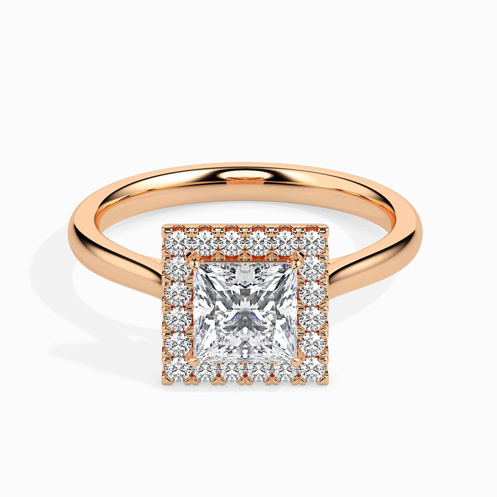 Jewelove™ Rings Women's Band only / VS I 1-Carat Princess Cut Solitaire Square Halo Diamond 18K Rose Gold Ring JL AU 19022R-C