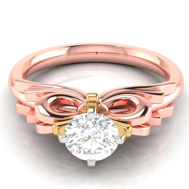 Jewelove™ Rings Women's Band only / VS J 1-Carat Solitaire Bow Designer 18K Rose Gold Ring with Yellow Gold Prong JL AU G 108R-C