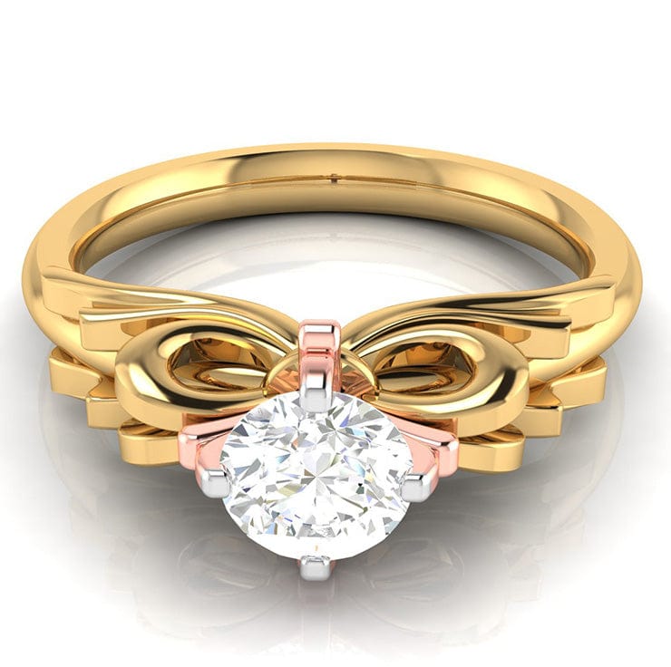 Jewelove™ Rings Women's Band only / VS J 1-Carat Solitaire Bow Designer 18K Yellow Gold Ring with Rose Gold Prong JL AU G 108Y-C