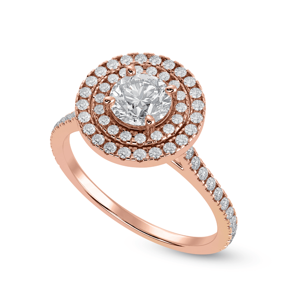 Jewelove™ Rings Women's Band only / VS J 1-Carat Solitaire Double Halo Diamond Shank 18K Rose Gold Ring JL AU 1302R-C