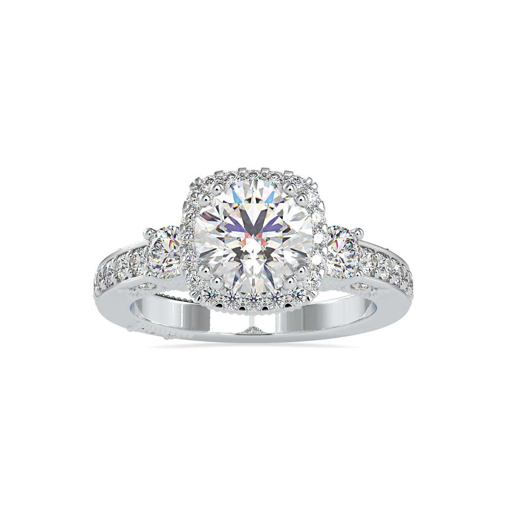 Jewelove™ Rings VS I / Women's Band only 1-Carat Solitaire Halo Diamond Accents Shank Platinum Ring JL PT 0156-B