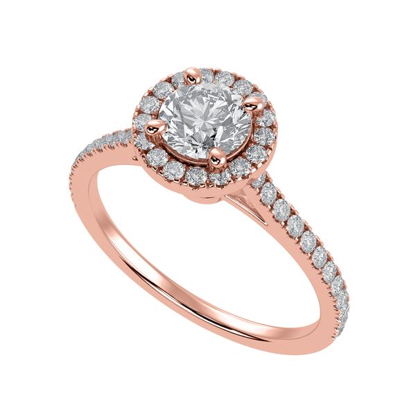 Jewelove™ Rings Women's Band only / VS J 1-Carat Solitaire Halo Diamond Shank 18K Rose Gold Ring JL AU 1294R-C