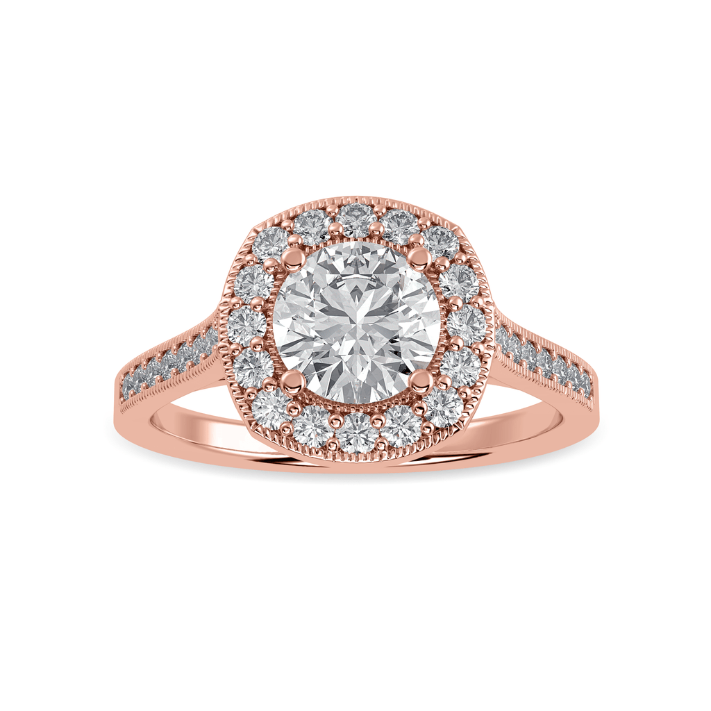 Jewelove™ Rings Women's Band only / VS J 1-Carat Solitaire Halo Diamond Shank 18K Rose Gold Ring JL AU 1332R-C