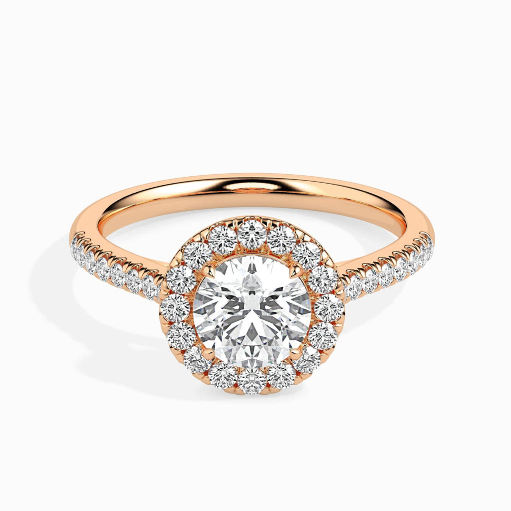 Jewelove™ Rings Women's Band only / VS J 1-Carat Solitaire Halo Diamond Shank 18K Rose Gold Ring JL AU 19031R-C