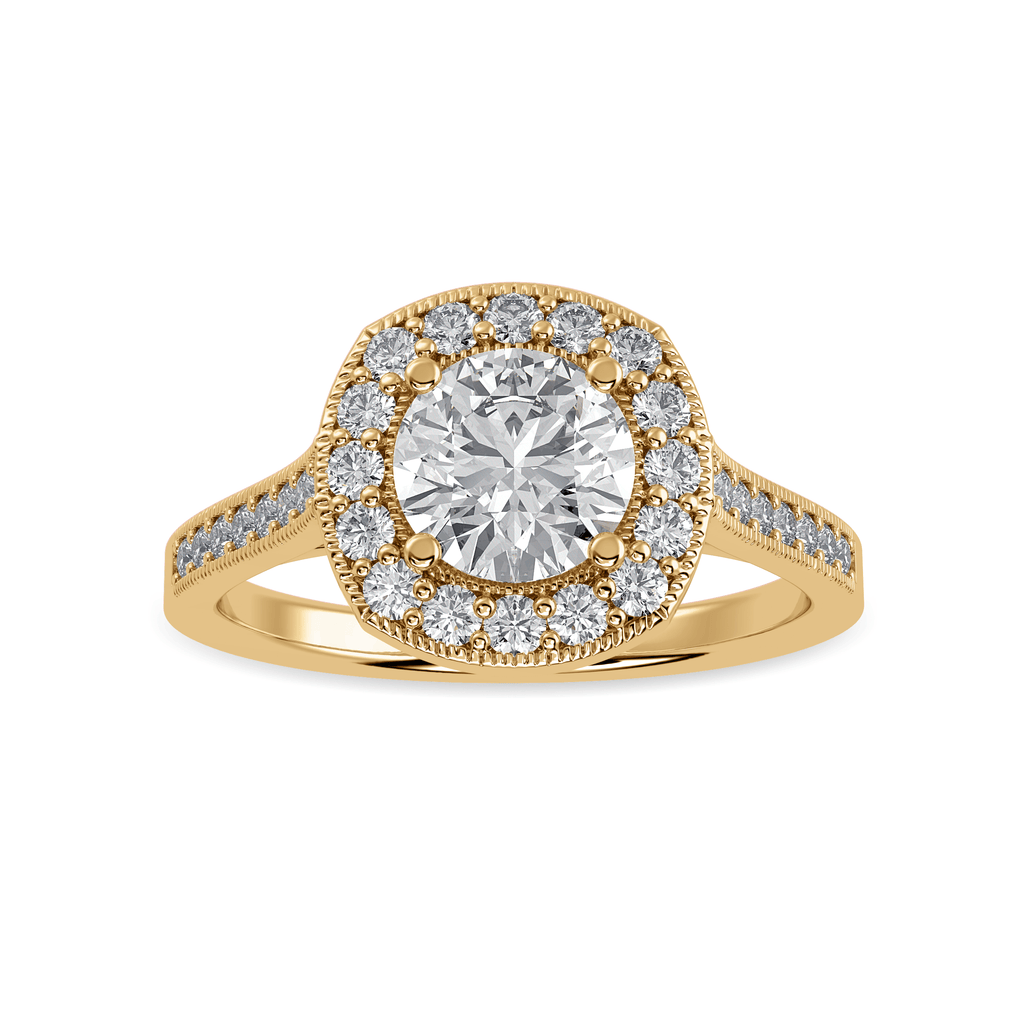 Jewelove™ Rings Women's Band only / VS J 1-Carat Solitaire Halo Diamond Shank 18K Yellow Gold Ring JL AU 1332Y-C