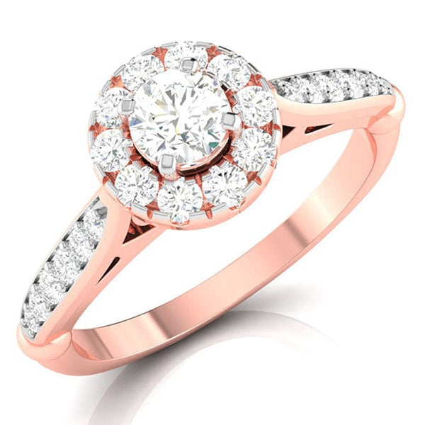Jewelove™ Rings Women's Band only / VS J 1-Carat Solitaire Halo Diamond Shank Rose Gold Ring JL AU G 103R-C