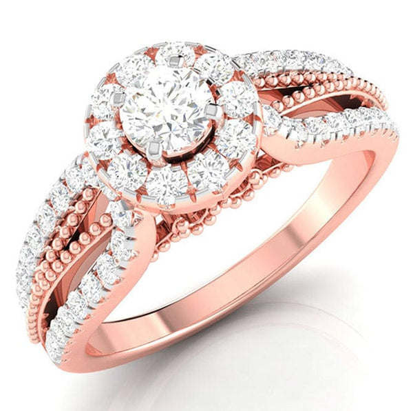 Jewelove™ Rings Women's Band only / VS J 1-Carat Solitaire Halo Diamond Split Shank Rose Gold Ring JL AU G 102R-C