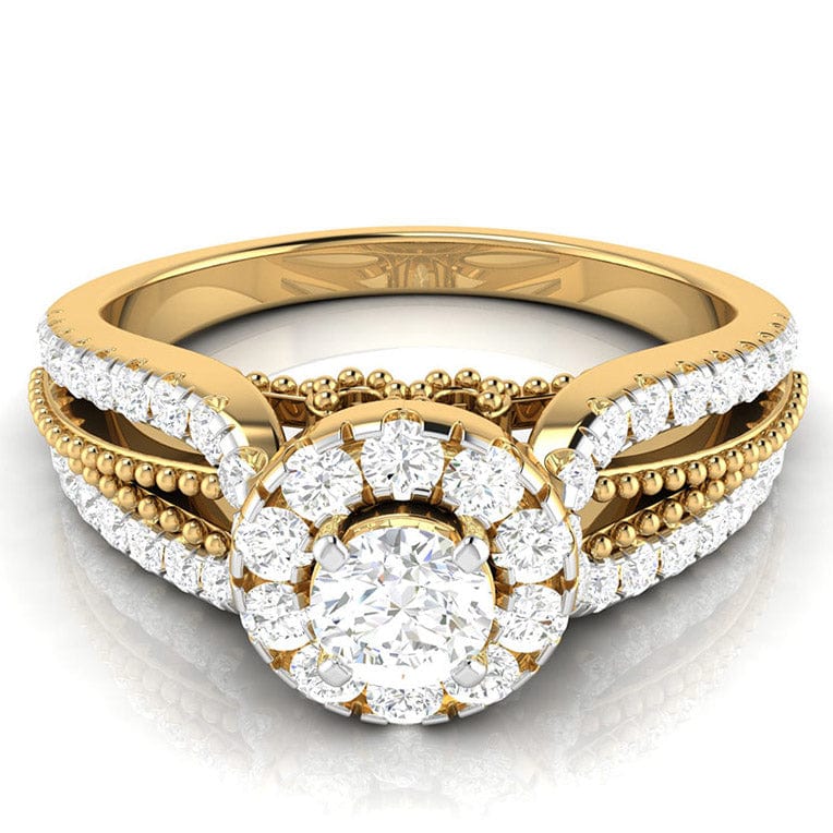 Jewelove™ Rings Women's Band only / VS J 1-Carat Solitaire Halo Diamond Split Shank Yellow Gold Ring JL AU G 102Y-C