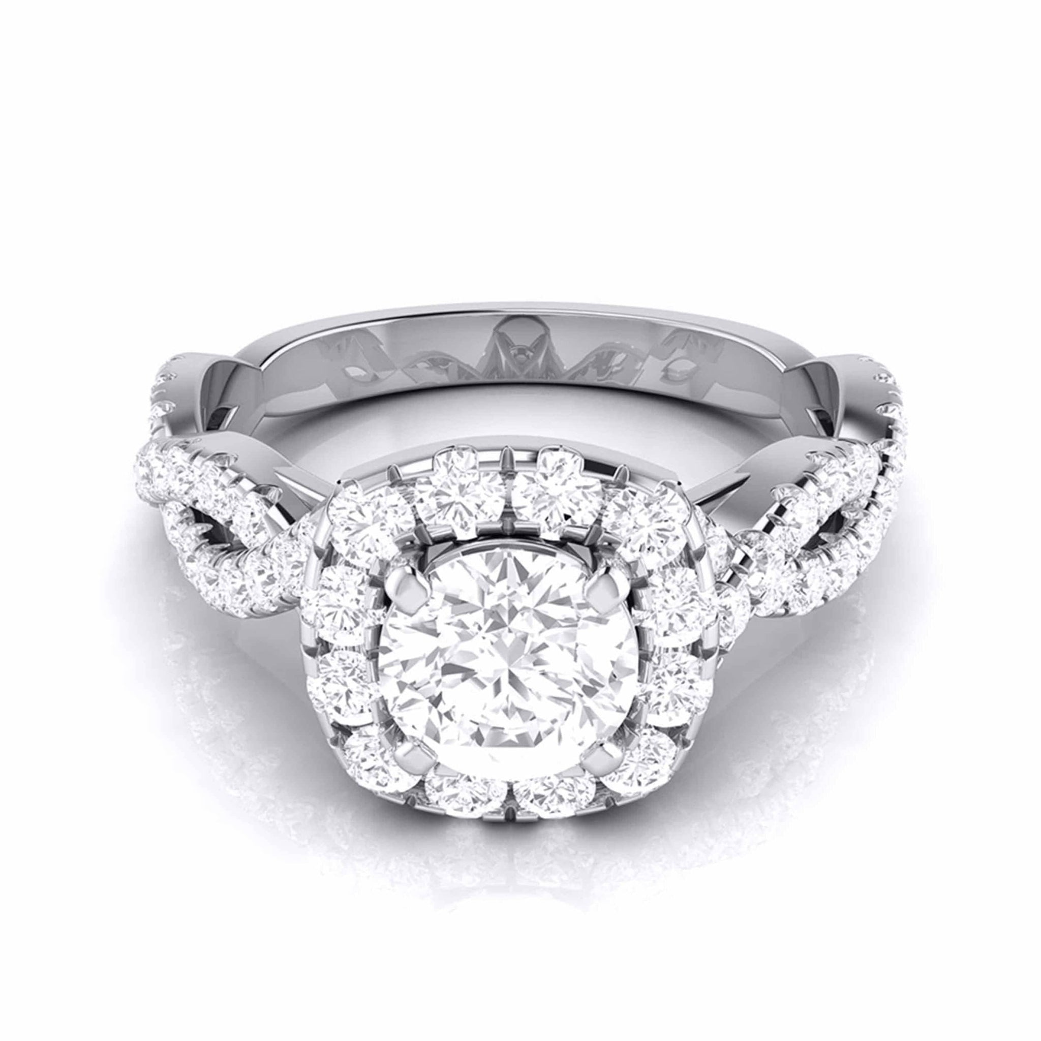 Jewelove™ Rings J VS / Women's Band only 1-Carat Solitaire Halo Diamond Twisted Shank Engagement Ring for Women JL PT G 101-C