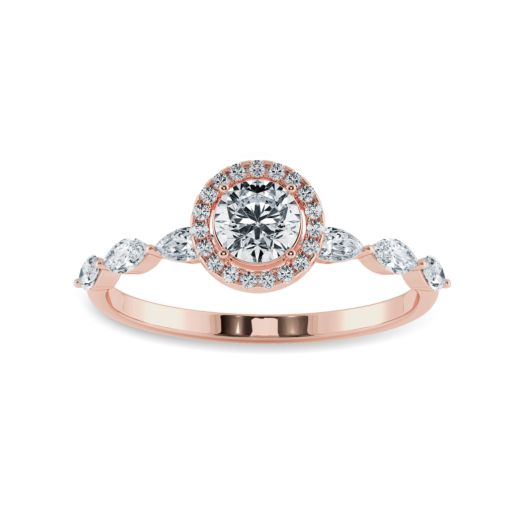 Jewelove™ Rings Women's Band only / VS J 1-Carat Solitaire Halo Diamond with Marquise Cut Diamond Accents 18K Rose Gold Ring JL AU 1278R-C