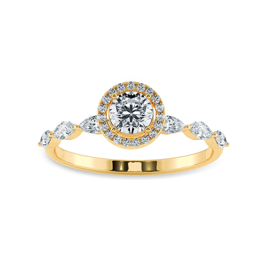 Jewelove™ Rings Women's Band only / VS J 1-Carat Solitaire Halo Diamond with Marquise Cut Diamond Accents 18K Yellow Gold Ring JL AU 1278Y-C