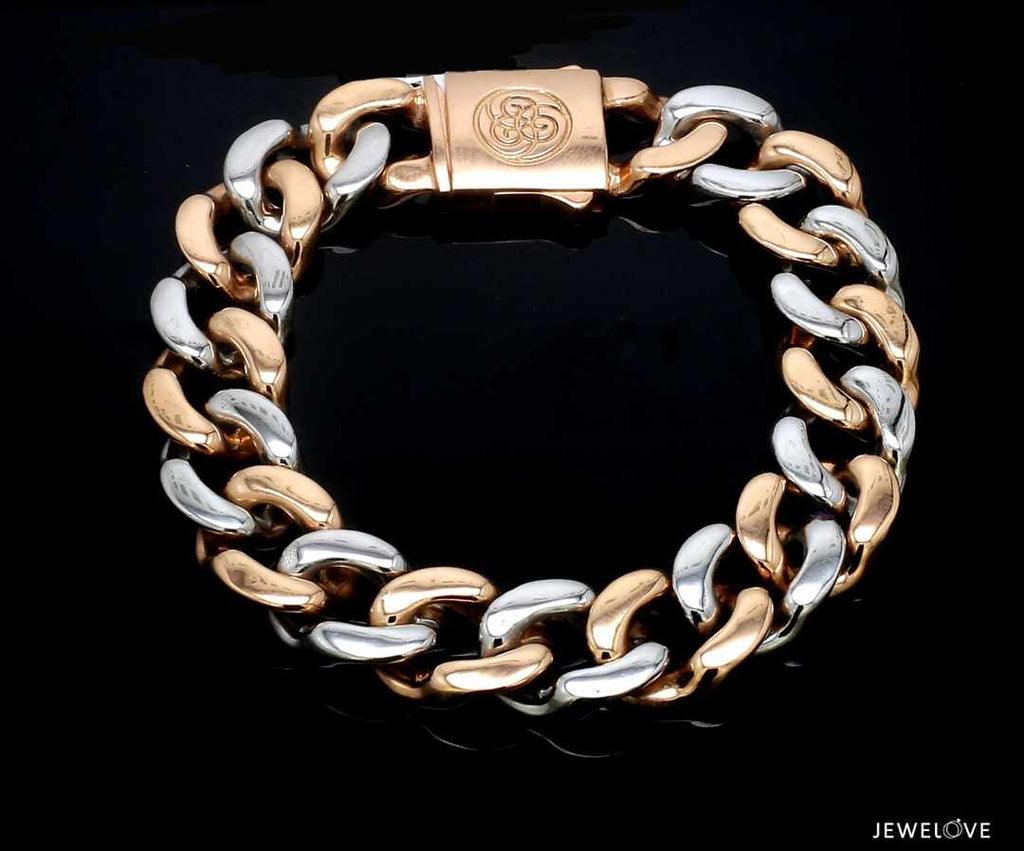 Jewelove™ Bangles & Bracelets 13.5mm Two-tone Platinum & Rose Gold Curb Bracelet for Men JL PTB 1174