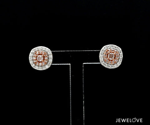 18K Rose Gold Cushion Earrings with Pink Cushion Cut & White Round Diamond JL AU PD 104