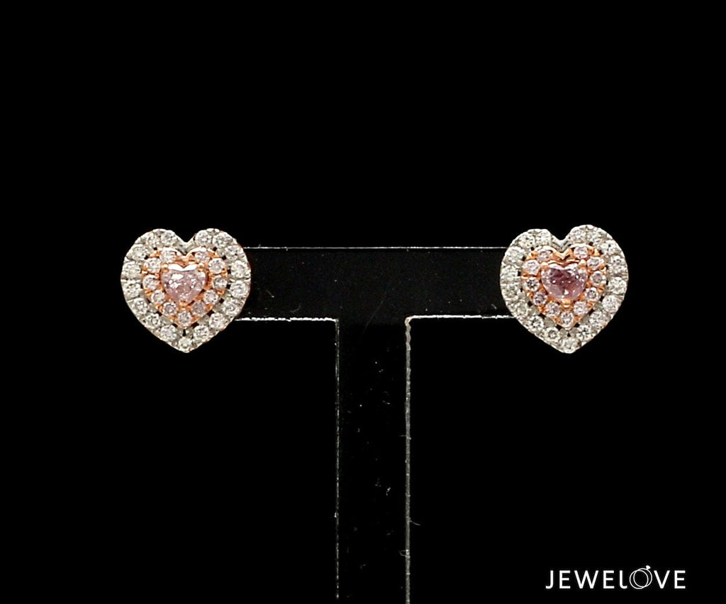 Jewelove™ Earrings 18K Rose Gold Heart Earrings with Pink & White Diamond JL AU PD 102