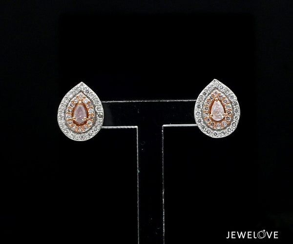 Jewelove™ Earrings 18K Rose Gold Pear Earrings with Pink Pear Cut & White Round Diamond JL AU PD 13