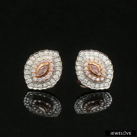 18K Rose Gold Pink Marquise Diamond Earrings with Light Pink & White Round Diamond JL AU PD 105