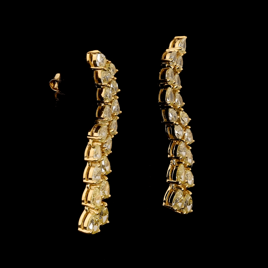 18K Yellow Gold Earrings with Pear Cut Natural Fancy Yellow