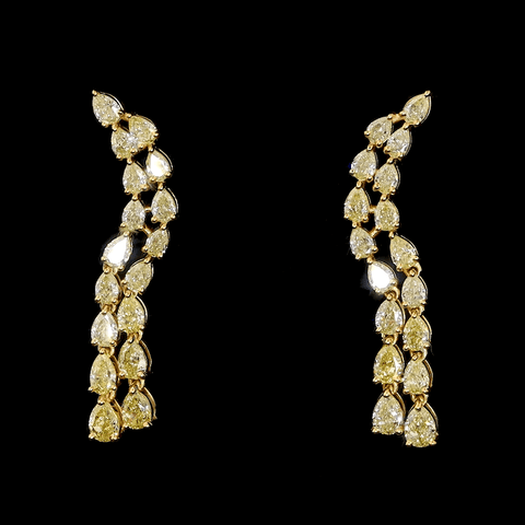 18K Yellow Gold Earrings with Pear Cut Natural Fancy Yellow Diamond JL AU E 106