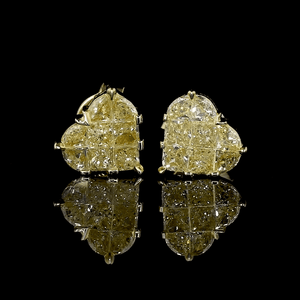18K Yellow Gold Heart Earrings with Natural Fancy Yellow Diamond