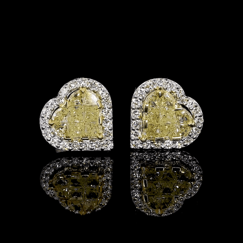 18K Yellow Gold Heart Earrings with Natural Fancy Yellow & White Diamond JL AU E 108