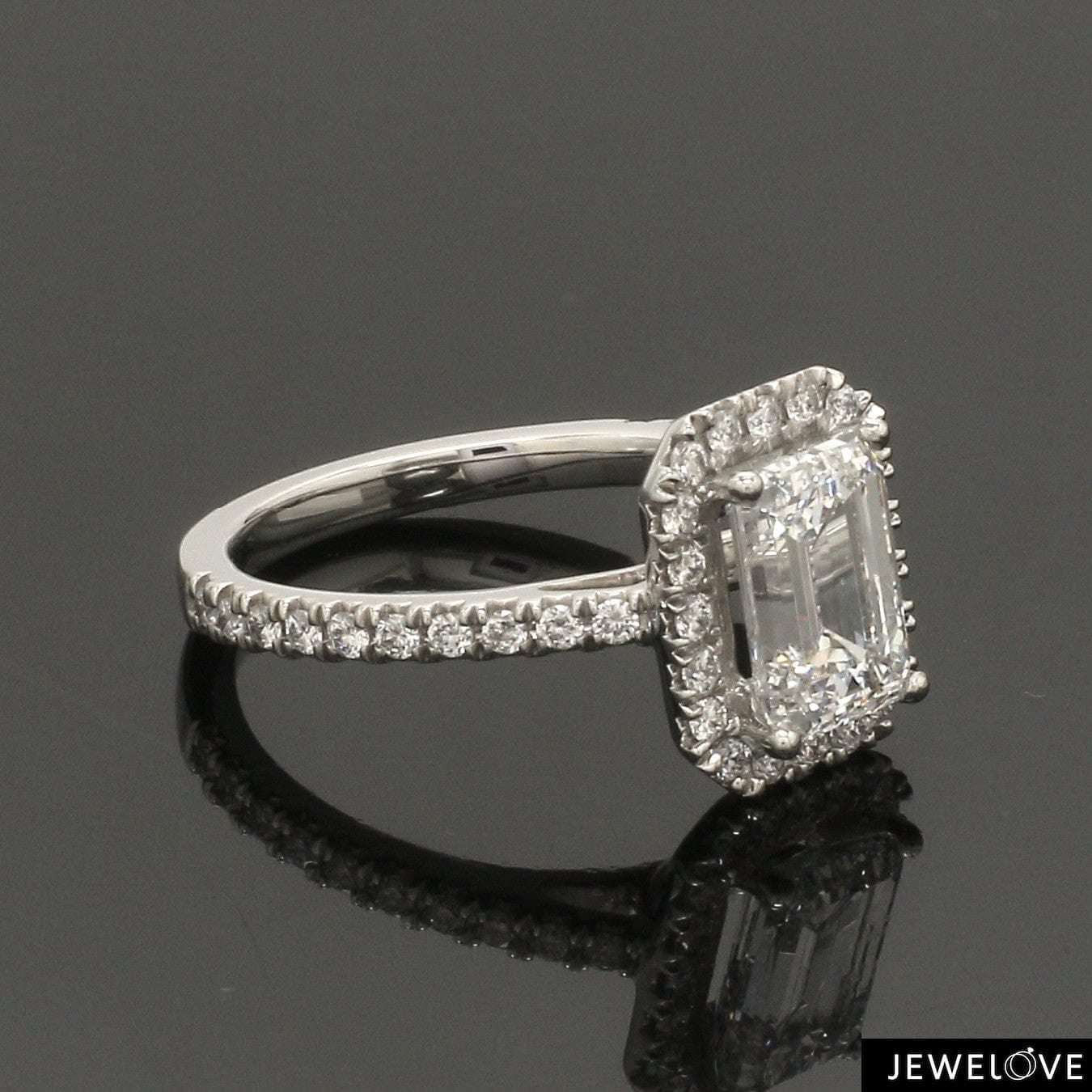 Emerald Cut Lab Grown Diamond Helo Diamond Platinum