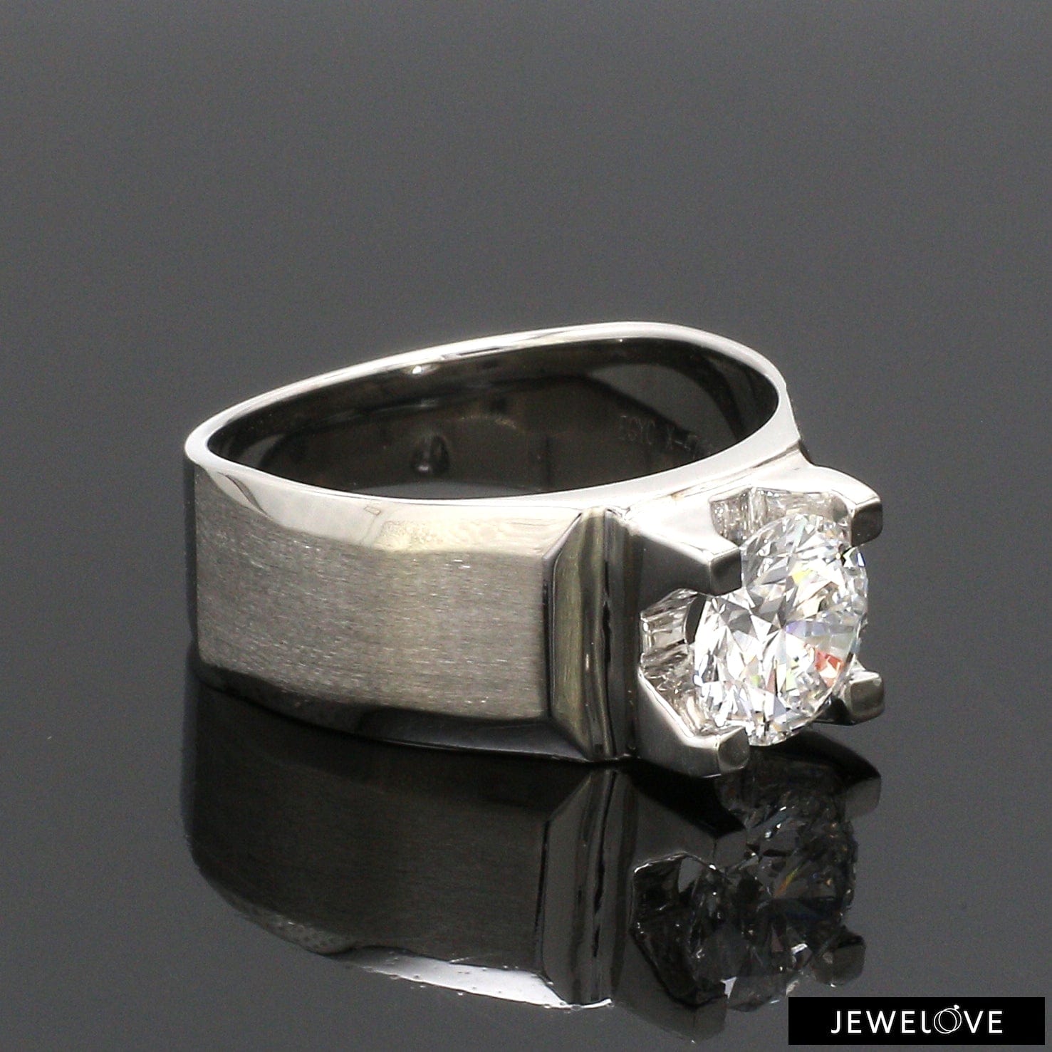 2-Carat Lab Grown Solitaire Heavy Platinum Ring for Men JL PT LG